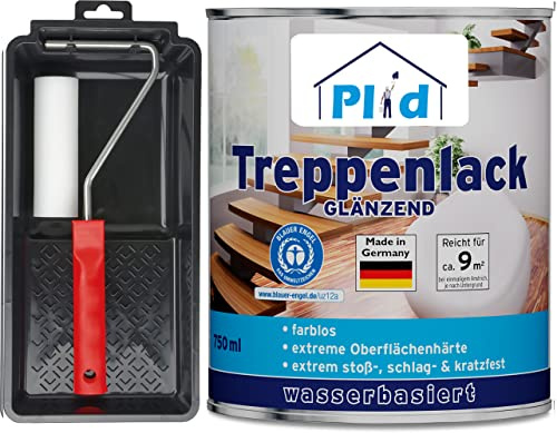 Plid® trappklarlack blank 0,75 l – försegling av kork, parkett och trägolv, trätrappor samt möbler inomhus – stöt- och slagfast, slitstark – Made in Germany, set.