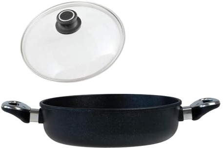 BAF Servierpfanne Induktion 24 cm mit Glasdeckel - runde Aluminiumguss Schmor-Kasserolle, antihaftbeschichtet - 7,5 cm Randhöhe - für alle Herdarten - Made in Germany