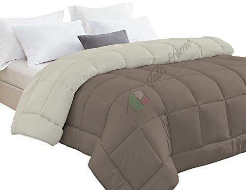 Tata Home Trapunta Invernale Tinta Unita Double Face Matrimoniale Imbottita 350 gr/mq Piumone Caldo Letto 2 Piazze 260x260 cm Bicolore Panna Marrone Mod. J