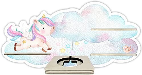 Farbklecks-Collection Tonie Regal Starter Set Einhorntraum, 48 x 24 cm | Wandregal für bis zu 15 Hörfiguren, Mit speziellem Ablagefach kompatibel mit Toniebox, Handgefertigt in Deutschland