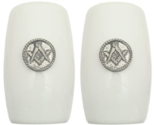 Masonic Round China Salt and Pepper Shakers Cruet Set Modern White CSP 231