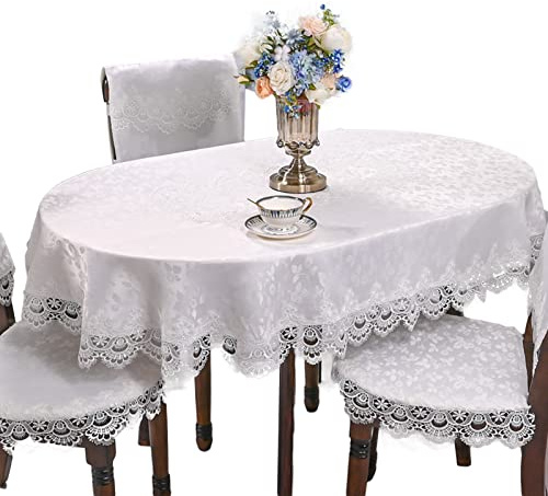 Yizunnu Vintage bestickte Spitzen-Tischdecke, ovale Tischdecke, luxuriöses Cutwork-Deckchen für Zuhause, Küche, Hotel, Party, TV-Schrank (weiß, 130 x 175 cm)
