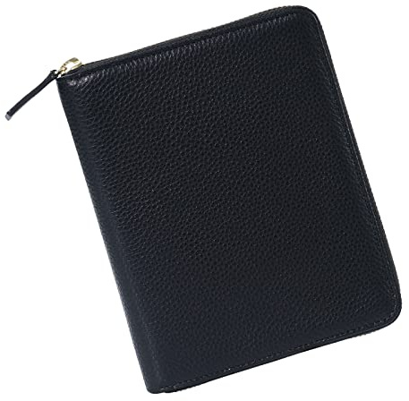 Moterm Reißverschluss-Lederhülle für A6-Notizbücher - passt für Hobonichi, Stalogy und Midori MD Planer(Kiesel-Schwarz)