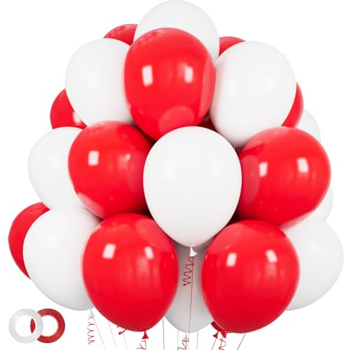 100pcs Red and White Balloons 12 Inch Thickened Latex Red White Balloons for Mother's Day Decoration Valentine's Day Birthday Wedding Mother's Day Christmas Party Decorations