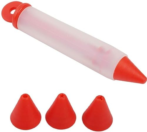 LATRAT 1 jeringa para repostería, lápiz decorativo para tartas, con 4 boquillas diferentes, para chocolate y glaseado, jeringa para decorar tartas para escribir (rojo