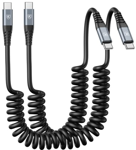 USB C to C Cable 3ft 2Pack Coiled USB C Charger Cable for Car Type C Fast Charging Cable for iPhone 17/16/15/Plus/Pro/Pro Max/Samsung Galaxy S23