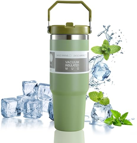 Mebiusyhc Stainless Steel Tumbler with Straw, Reusable Cup with Straw Leakproof Flip,Stainless Steel Thermal Mug for Home, Travel, Office or Car