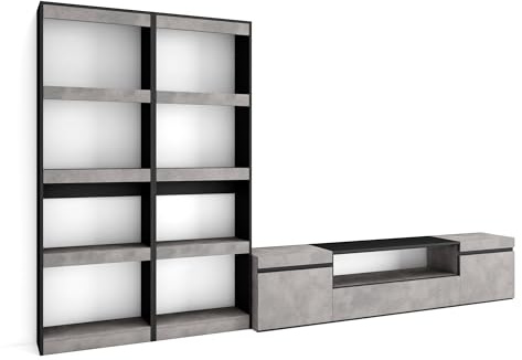 Skraut Home | Wohnwand Wohnzimmer | Wohnzimmermöbel, Möbelset | 320x186x35cm | Für TV-Geräte bis zu 80 | Wohnzimmer Möbel | Moderner Stil | Zement
