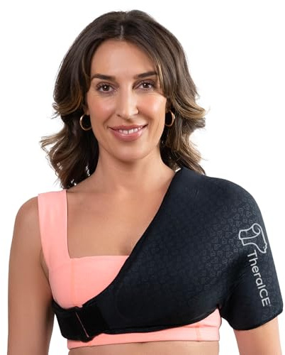 TheraICE Shoulder Ice Pack Wrap PRO Compression Sleeve for Rotator Cuff Relief & Frozen Injury Arm Pain Cold Therapy Recovery Brace After Surgery | FocusZone Technology Reusable Support | Men & Women