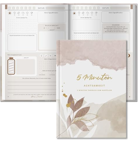 BIROYAL 5 Minuten Tagebuch | die Kombination aus Mindfulness- & Dankbarkeitstagebuch | Journal für Selbsterliebe & Motivation | Achtsamkeitstagebuch für Persönlichkeitsentwicklung | Rosa Blätter