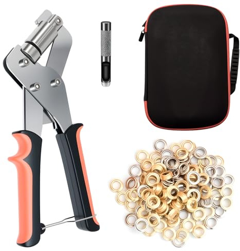300pcs Grommet Tool Kit,Grommet Eyelet Pliers Kit,3/8 Inch Eyelet Press Pliers Tool with 10mm Grommets Complete Eyelet&Handheld Grommet Tool for Tarp,Fabric & Leather Repair and Installation