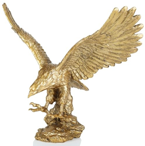 H&W Estatua de águila dorada, decoración de águila salvaje voladora (L)