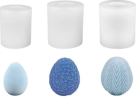 Kocusu Easter Egg Moulds Silicone 3 PCS,Silicone Easter Egg Moulds,3D Egg Candle Mould for DIY, Scented Candles,Soap,Home Decoration