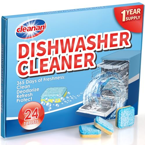 Dishwasher Cleaner Deep Clean Tablets - 24 Pack Powerful Descaling and Refreshing Pods, Deep Cleaning for Dish Washer Machine, Natural Ingredients, Heavy Duty for Sparkling Clean - Yearly Supply