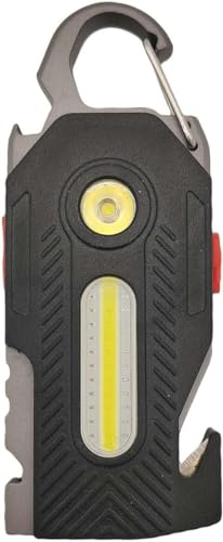 HEPOLUZ Lampe de poche multifonction 7 en 1 Cob Porte-clés Lumière de travail brillante rechargeable portable LED Sos lumière avec décapsuleur ceinture de sécurité cutter survie sifflet tournevis