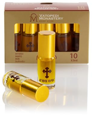 Pure Monastic Myrrh with Cypress Scent from Mount Athos - Pack of 10 Bottles