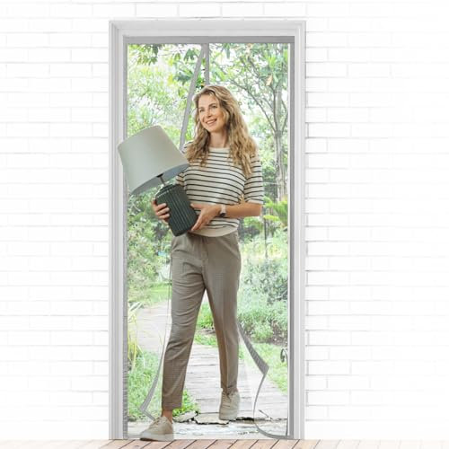 Wzlxcxxy Fliegengitter Balkontür Magnet 140x220, Fliegengitter Tür aus Modernsten Materialien, Ohne Bohren, Grau