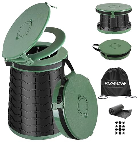PLOGGING Toilette da campeggio, WC portatile per adulti, WC pieghevole in altezza regolabile, vasino portatile per campeggio, emergenze all'aperto, auto, viaggi