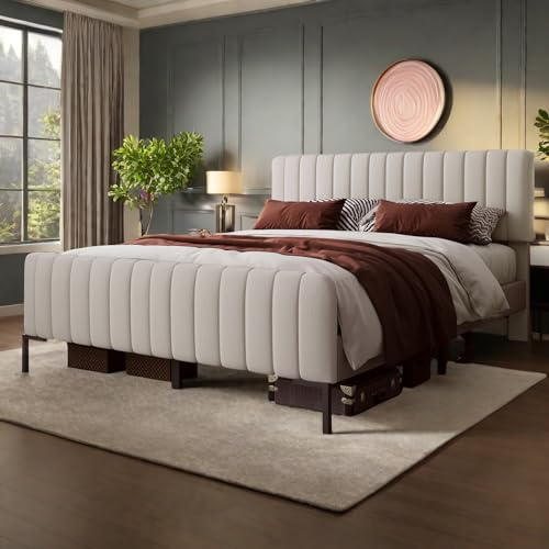 Sapgaks Lit 180x200 avec Sommier, Lit 2 Personnes Rembourré avec Tete Réglable en Hauteur e à Lattes, Cadre de 180x200(sans Matelas)