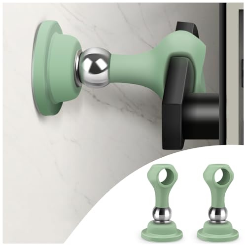 Silicone Magnetic Door Stops, 2 Pack Strong Magnet Door Stoppers Easy Install, Door Handle Fit, Anti-Collision Silent Buffer, No Drilling, Double-Sided Adhesive, Keep Door Open (Green)