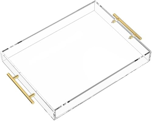 NIUBEE Serviertablett Klares Acryl Tablett mit Henkel rutschfest Serving Tray Deko Tablett Organizer Küchentablett Frühstückstablett Servierplatte Kaffeetablett Kellner Tablett Rechteckig 40.5x30.5cm