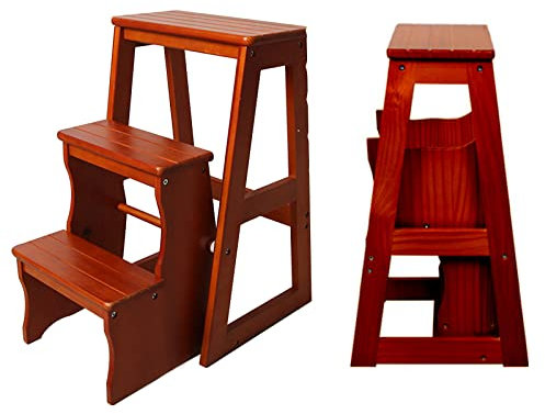 Escabeau Pliable en Bois pour Adultes, escabeau en Bois Massif à 3 marches, escabeau Convertible Portable pour la Maison, Le Bureau, l'extérieur