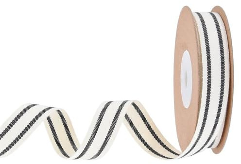Nastro a righe in cotone, nastro decorativo per regali, nastro decorativo per capelli, confezione regalo, decorazione per feste, decorazione natalizia, nero, 15 mm x 10 yards