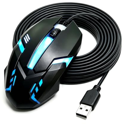 YOTETION USB A 10FT Wired Mouse for Mac and Windows - 1600DPI Simple 3 Keys Wired Computer Mouse, Wired, Scroll Wheel Layout with Long Lines - Plug & Play for Laptops, PC Desktops, Laptops