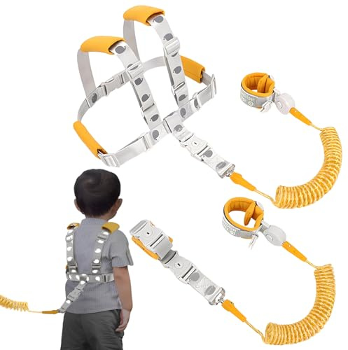 Imbracatura di Sicurezza per Bambini, Xiuyer 2.5M 2 in 1 Anti-Perso Cintura da Polso Cinturino con Blocco Guinzaglio di Sicurezza per Ragazzi e Ragazze Passeggio (Giallo)