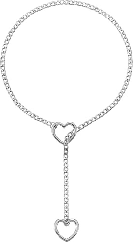 RWQIAN Verstellbare Schlupfkette Damen Herz/O-Ring/Schloss Slip Chain Kette Punk Gothic Kubanische Halskette Silber/Gold/Schwarz Schmuck Y-Halskette 26-34