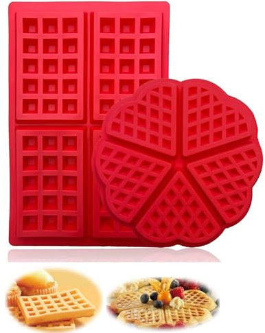 Febbya Moule à Gaufres,2 PCS Silicone Gaufrier Antiadhésive Moule à Biscuit Set pour Enfants Muffins Gâteau Choclate Cuisine Outils Rectangulaire et Coeur Forme