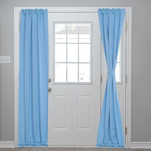 sourcing map Blackout Door Curtains, French Side Door Window Curtain for Privacy, Rod Pocket Door Curtain Tie Up Shade for Patio Front Door Window, Sky Blue, 25 x 72, 1 Panel