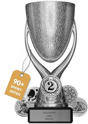 Pokal mit Gravur Wunschtext, Sportemblem nach Wahl, 15 cm | Personalisierte Auszeichnung für Fußball WM & Sport Events, inkl. Marmorsockel, Gold, Silber & Bronze