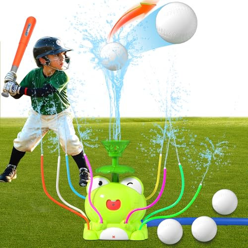 Wassersprinkler Spielzeug Kinder Outdoor, 2 in 1 Wassersprinkler Baseballspielzeug Set, Wasserspielzeug Kinder für Hinterhof Rasen Garten Sommer Pool Party Jungen Mädchen ab 3-12 Jahren (Frosch)