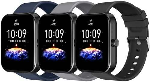 Coiwxmoi 3 Pezzi Cinturino per Amazfit GTS 2 Mini/4 Mini/GTS 2 2e 3 4 42mm/Bip 3/Bip S/Bip S Lite/Bip Lite/Bip U pro, 20mm Sportivi Regolabile Cinturini Morbido Silicone Ricambio,Nero/Grigio/Blu Scuro