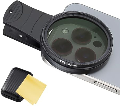 67mm Clip-on CPL Polarizing Filter, Universal Smart Phone Camera Professional Lens, Circular Polarizer Filter, Reflect Light Removal, Pack with Case Cleaning Cloth for Mobile Phone (67mm cpl filters)