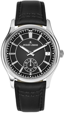 JACQUES LEMANS Herrenuhr Derby mit Lederband Schwarz 1-2197A