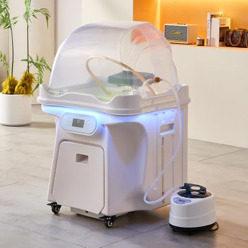 Équipement de spa pour la tête à circulation d'eau - Evier de spa japonais avec réservoir d'eau de 50L, appuie-tête réglable et fonctions de fumigation de spa pour une relaxation ultime