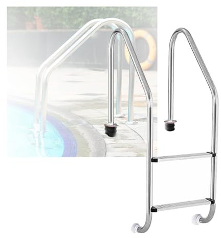 Échelle de piscine en acier inoxydable à 2 marches avec accoudoir incurvé, marche d'extérieur durable pour piscine, parcs aquatiques et étangs à poissons (pré-enterré 1,2 mm d'épaisseur)