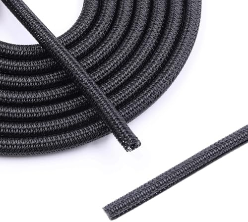 Flauzmann 1/4 - 10Ft Braided Cable Sleeve Cover Cord Management Split Wire Loom- Self Wrapping Cord Protector for USB Cable Power Cord, Protect Cat from Chewing