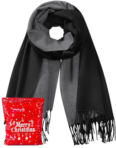 Lonya Echarpe Femme Hiver Imitation Cachemire Foulard Chaude Réversible Grosse Écharpe Longues Grande Pashmina avec Pompons pour Mariage Party Soiree,Noir
