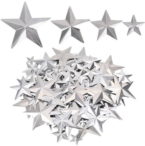 GORGECRAFT 160 pz 4 misure stelle in metallo argentato zincate rustiche vintage primitive tridimensionali per albero di Natale e decorazioni patriottiche Giorno dell'Indipendenza