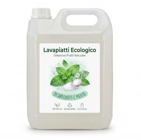 LEMAG Lavapiatti Ecologico Concentrato 5L Ricarica — Detersivo Piatti Biodegradabile >90% | 5L Rendono come 10L, Ne Basta Poco | Dermatologicamente Testato, Senza Parabeni | Made in Italy