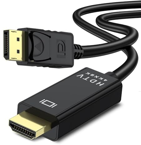 Quevati 4K@30Hz DisplayPort auf HDTV Kabel 1,8M, unidirektionales DisplayPort-Computer zu HDTV-Monitor für Gaming auf Multi-Bildschirm Kompatibel mit Monitor, Projektor, HDTV, Laptop, Schwarz