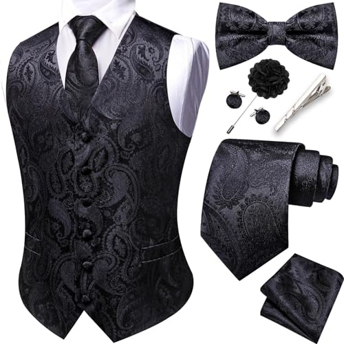 Barry.Wang Herren-Paisley-Weste, formelle Anzugwesten, Krawatte, Fliege, Set, Jacquard-Clip, Einstecktuch, Manschettenknöpfe, Anstecknadel, Hochzeit, 8 Stück
