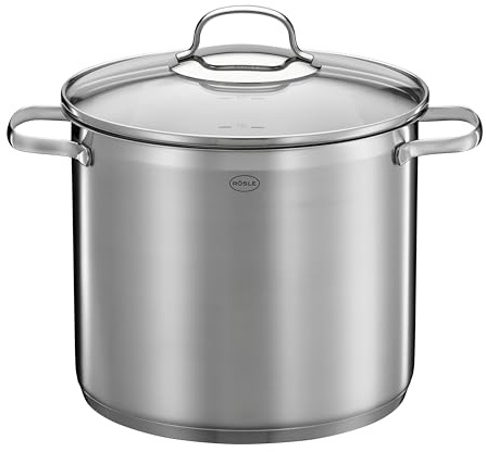 RÖSLE ELEGANCE Gemüsetopf aus Edelstahl, mit Glasdeckel und Innenskalierung, induktionsgeeignet, spülmaschinenfest, vielseitig für Suppen, Eintöpfe und mehr, Ø 24 cm, 13-Liter-Fassungsvermögen