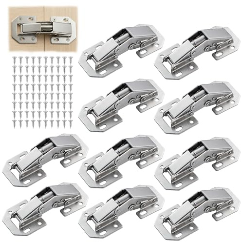 ERMWALR 10 Pack 3Inch Silent Close Cabinet Hinges, 90 Degree Kitchen Cuboard Hinges with 80 Pack Screws No Pre-Drilled Surface Mount for Kitchen Wardrobe Bathroom