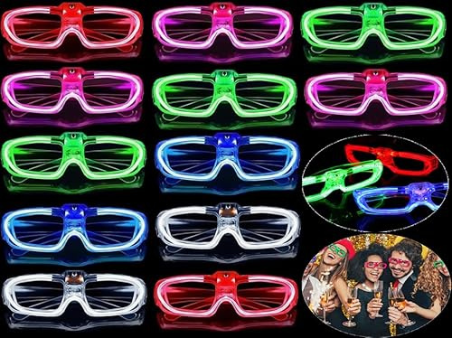 Abiyou LED Brillen für Party, 12 Stück Leuchtende Partybrille, LED Leuchtbrille, Festival Leuchtbrille, Neon Party Brille, LED Leuchtende Brille, Flashing LED Sonnenbrille, für Pàrty (5 Farben)