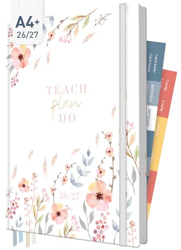 Häfft® Lehrer-Planer Maxi 2026/2027 im A4+ Format Sweet Flowers | Großer Lehrerkalender & Schulplaner für das Schuljahr 26/27 – Hardcover mit 4 Lesebändchen, Notenlisten & Stickern