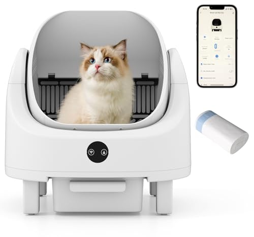 COSTWAY Selbstreinigende Katzentoilette, offen, Katzenklo selbstreinigend mit App-Steuerung, Geruchskontrolle & Sensorsicherheit, inkl. Müllbeutel, Aromatherapie-Box, automatisch für Mehrere Katzen
